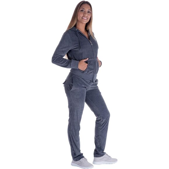 Soft Velvet Tracksuit Set for Women: Fashionable Hoodie & Jogger Pants Combo - Picture 2 of 4